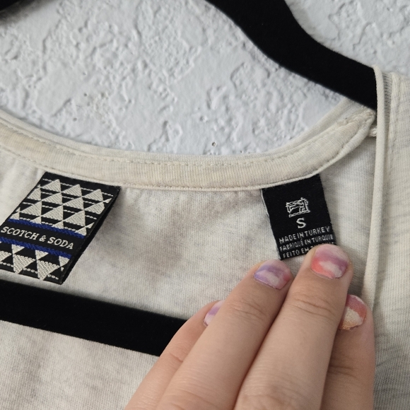 Scotch & Soda S Tan Long Sleeve Scoop Neck Tee Shirt Cotton Blend - Picture 4 of 7